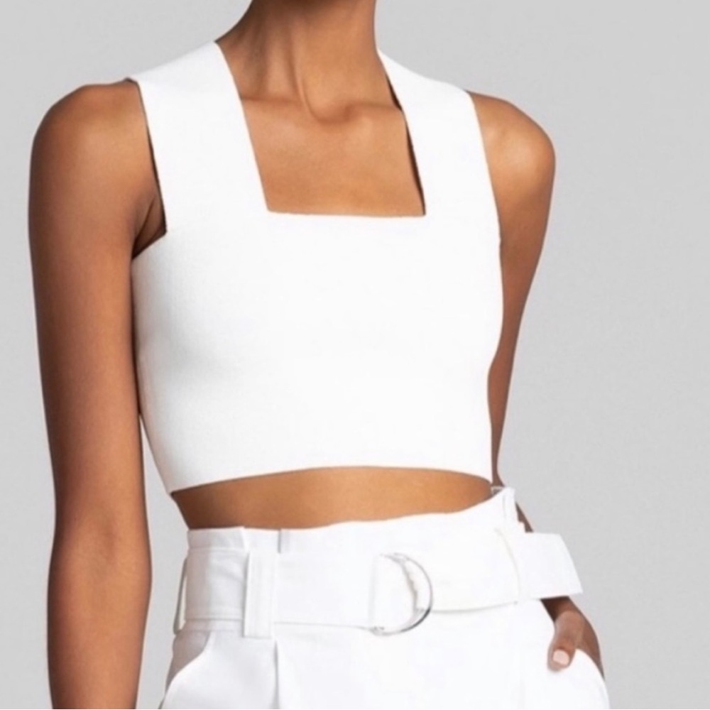 A.L.C. White Square Neck Cropped Tank